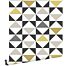 behang grafische driehoeken wit, zwart, grijs en okergeel