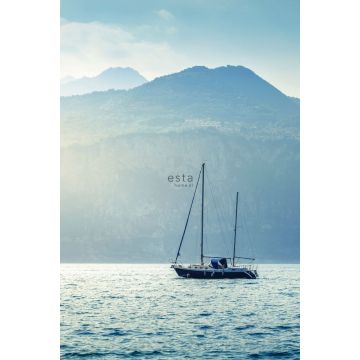 fotobehang zeilboot blauw