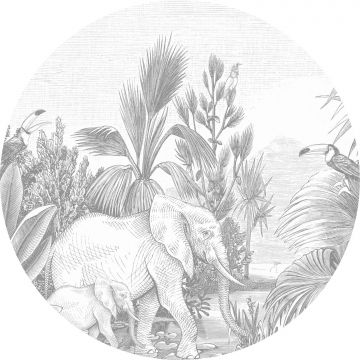 zelfklevende behangcirkel jungle-motief grijs