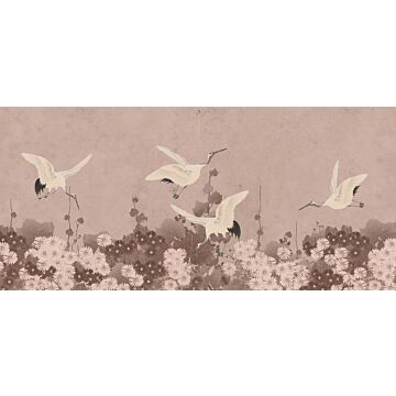 fotobehang kraanvogels grijs roze
