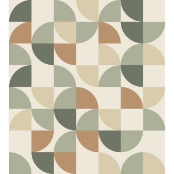 fotobehang geometrische vormen grijs, beige en groen