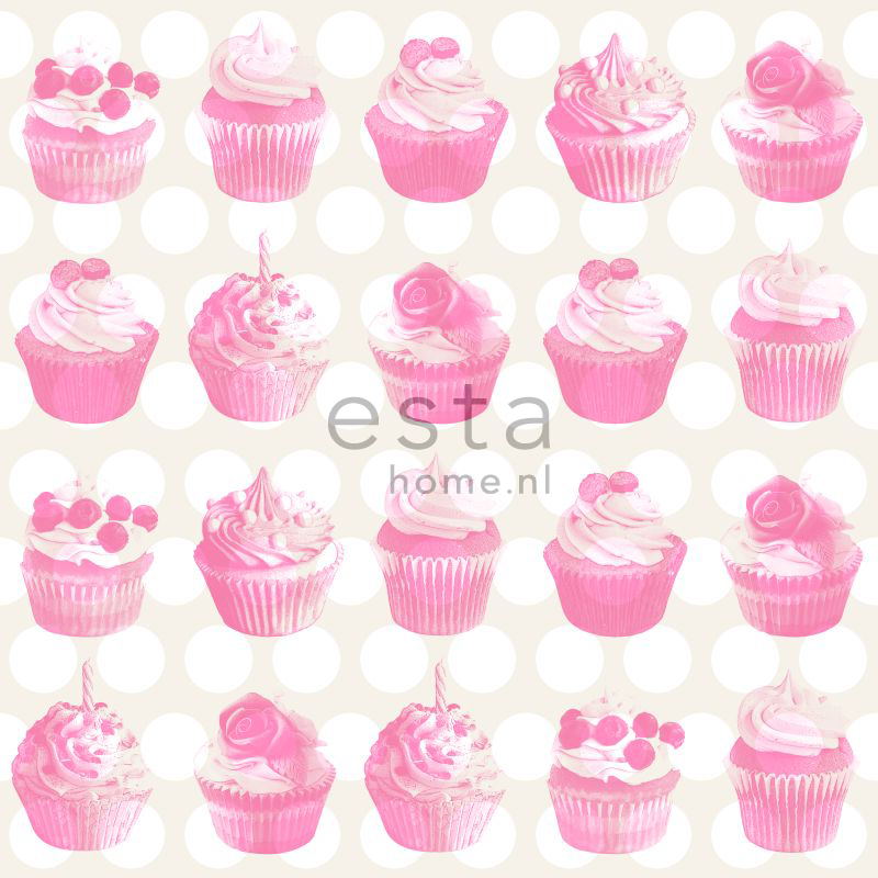  lief behang met cupcakes roze